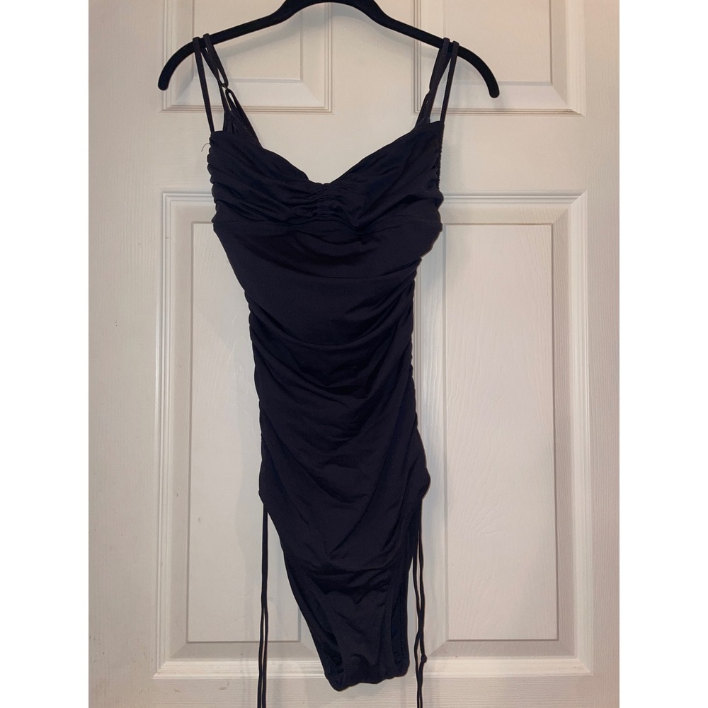 DKNY Womens Ruched One Piece Swimsuit Black Adjustable Straps Size 8‎ 195085-093